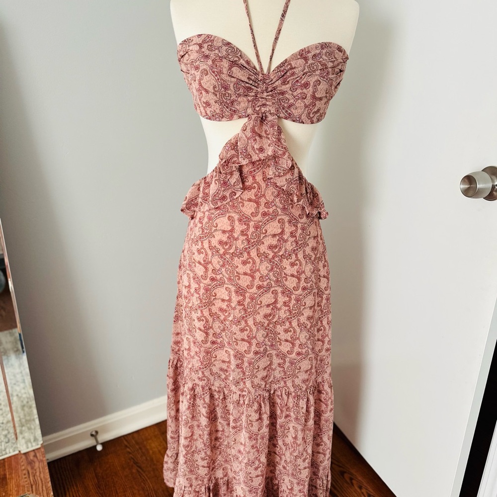 Urban Revivo Pink Paisley Backless Dress